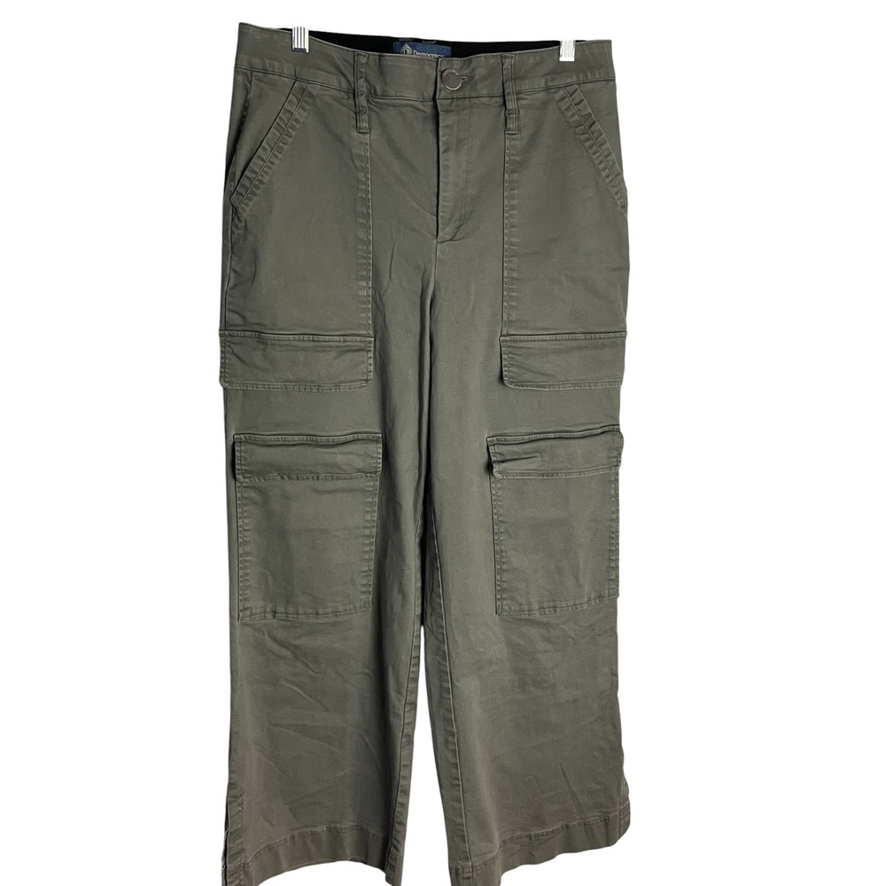 Democracy Womens Utility Cargo Pants Size 14 Green High Rise Straight Stretch
